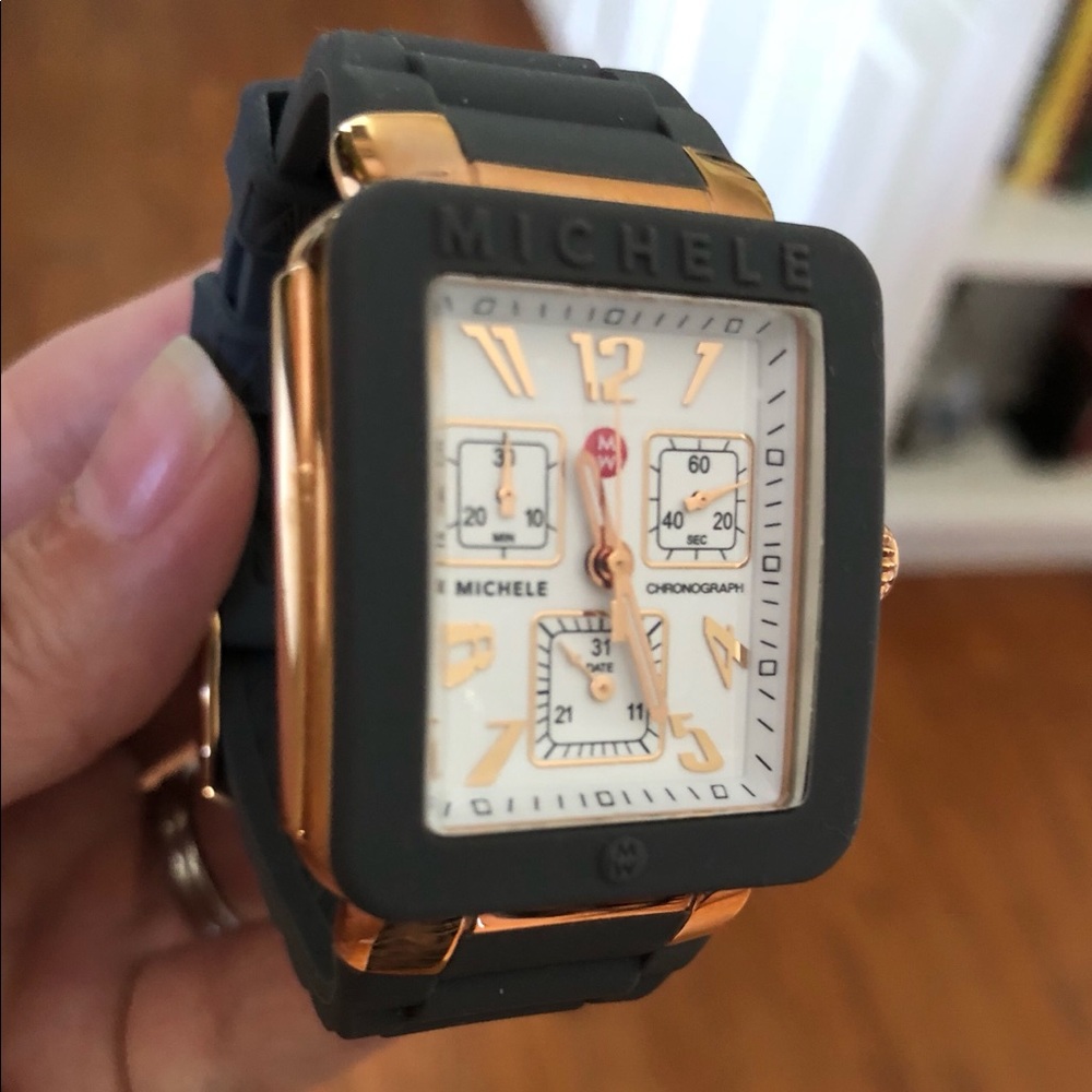 NEW Michele Watch Rose Gold and Grey Chronograph